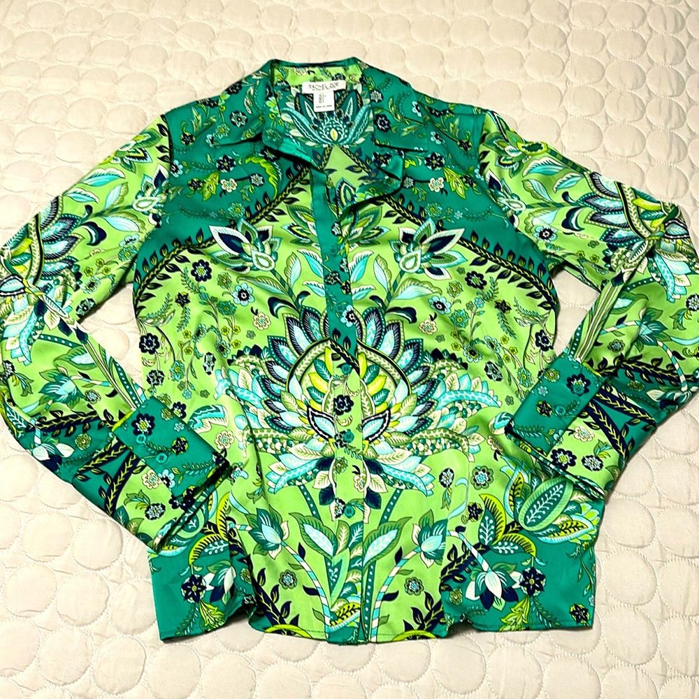 Rachel Zoe cool print green blouse